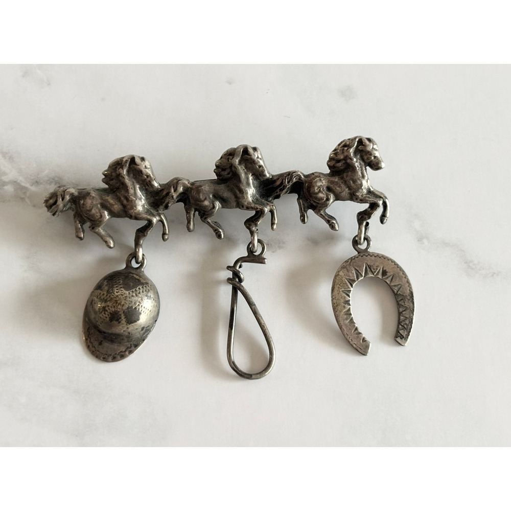 Guglielmo Cini Sterling Silver Equestrian Horse Brooch w 3‎ Articulated Charms